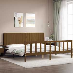 vidaXL Lovos rėmas su galvūgaliu, rudas, 200x200cm, medienos masyvas