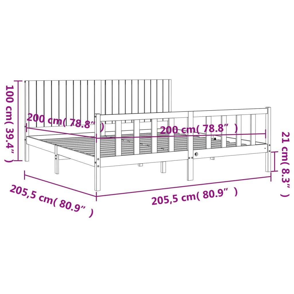 Posteljni okvir z vzglavjem črn 200x200 cm trden les