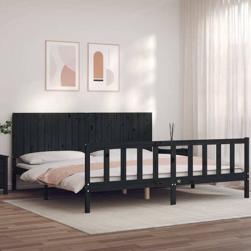 Photos - Bed VidaXL  Frame without Mattress Black 200x200 cm Solid Wood Pine 