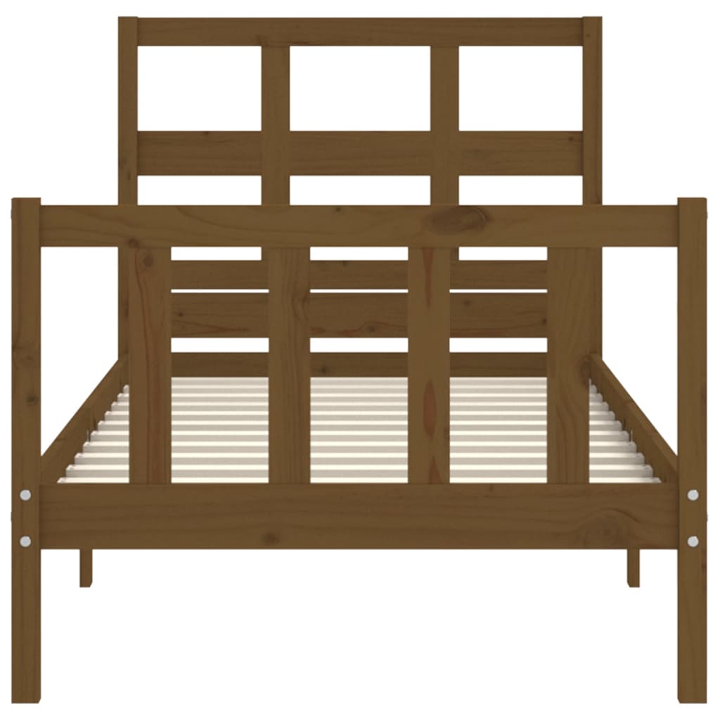 mézbarna tömör fa ágykeret fejtámlával Small Single