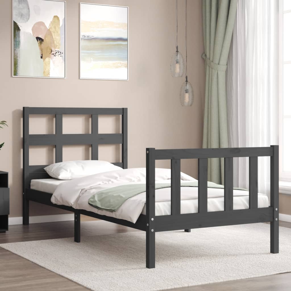 vidaXL Bed Frame with Headboard Grey Single Solid Wood