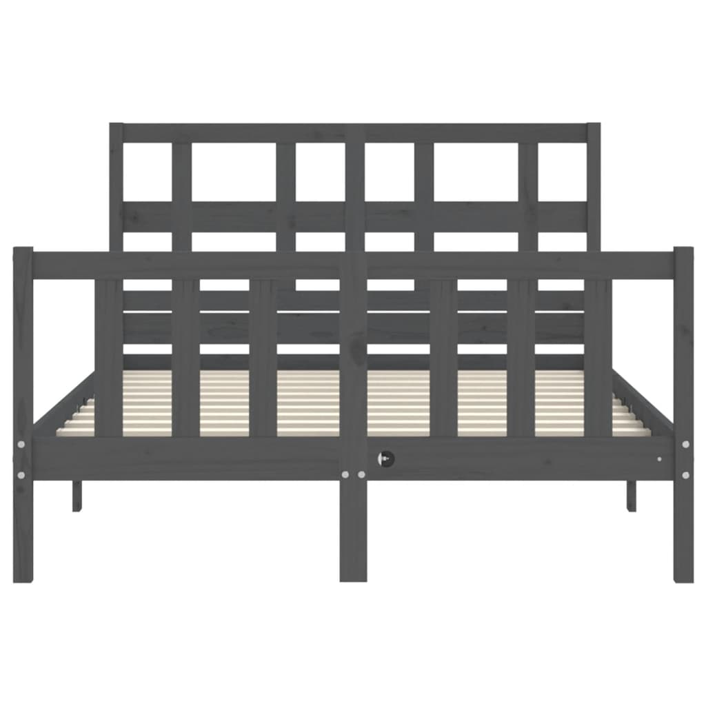 szürke tömör fa ágykeret fejtámlával Small Double