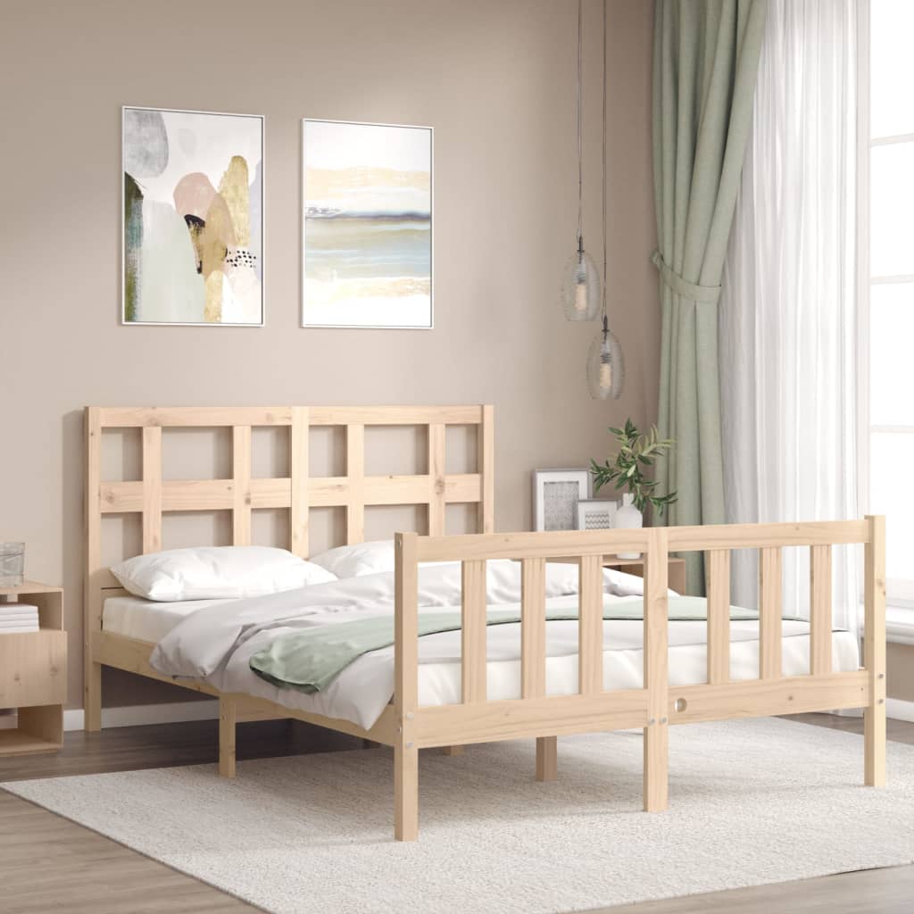 vidaXL Bedframe met hoofdbord massief hout afbeelding