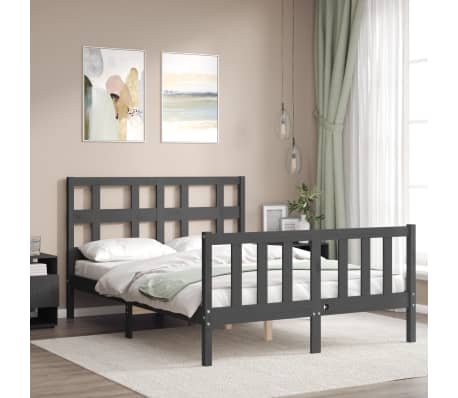 vidaXL Bed Frame without Mattress Grey Double Solid Wood Pine