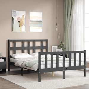 vidaXL Bed Frame without Mattress Grey Double Solid Wood Pine