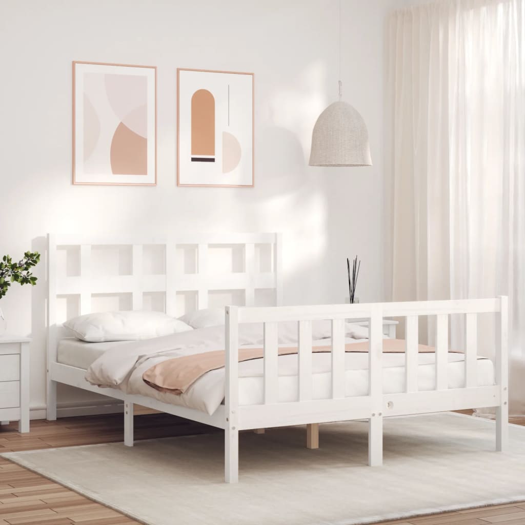 vidaXL Cadre de lit avec tête de lit blanc 140x190 cm bois massif