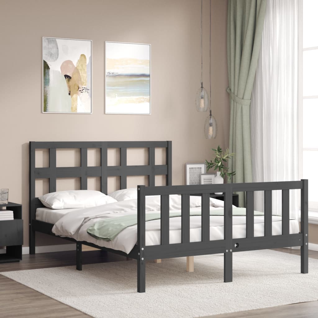 vidaXL Bed Frame with Headboard Grey 140x190 cm Solid Wood