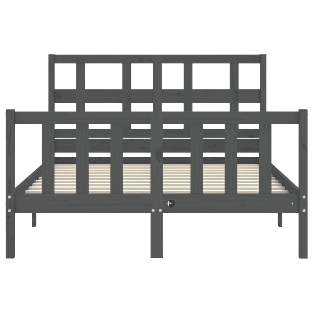 szürke tömör fa ágykeret fejtámlával 140 x 190 cm