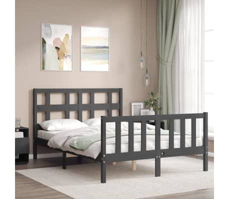 vidaXL Bedframe met hoofdbord massief hout grijs 140x190 cm