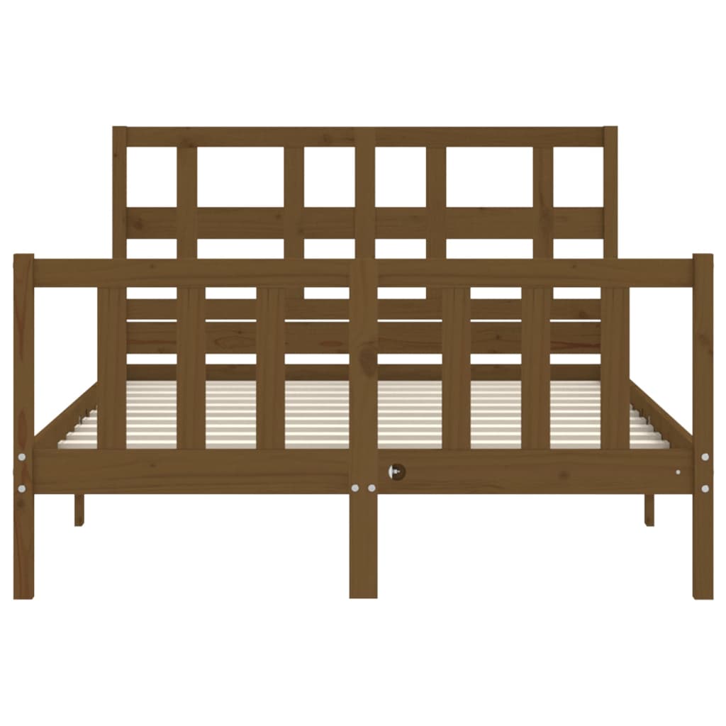 mézbarna tömör fa ágykeret fejtámlával 140 x 190 cm