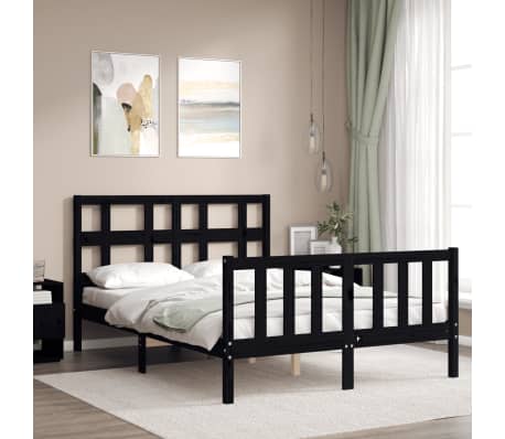 vidaXL voodiraam peatsiga, must, 140 x 190 cm, t&auml;ispuit