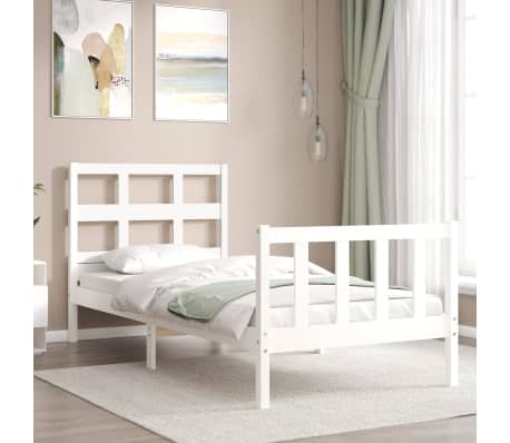 vidaXL Cadru de pat fără saltea, alb, 90x200 cm, lemn masiv pin