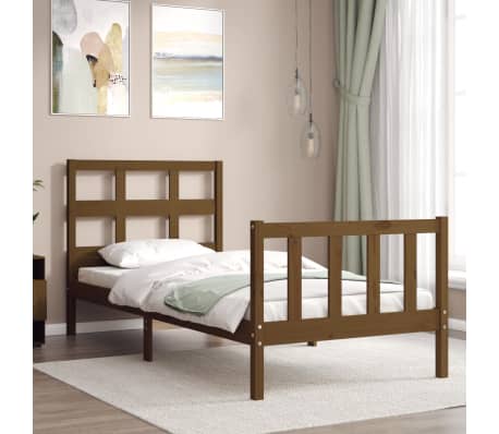 vidaXL Lovos rėmas su galvūgaliu, medaus rudas, 90x200cm, mediena