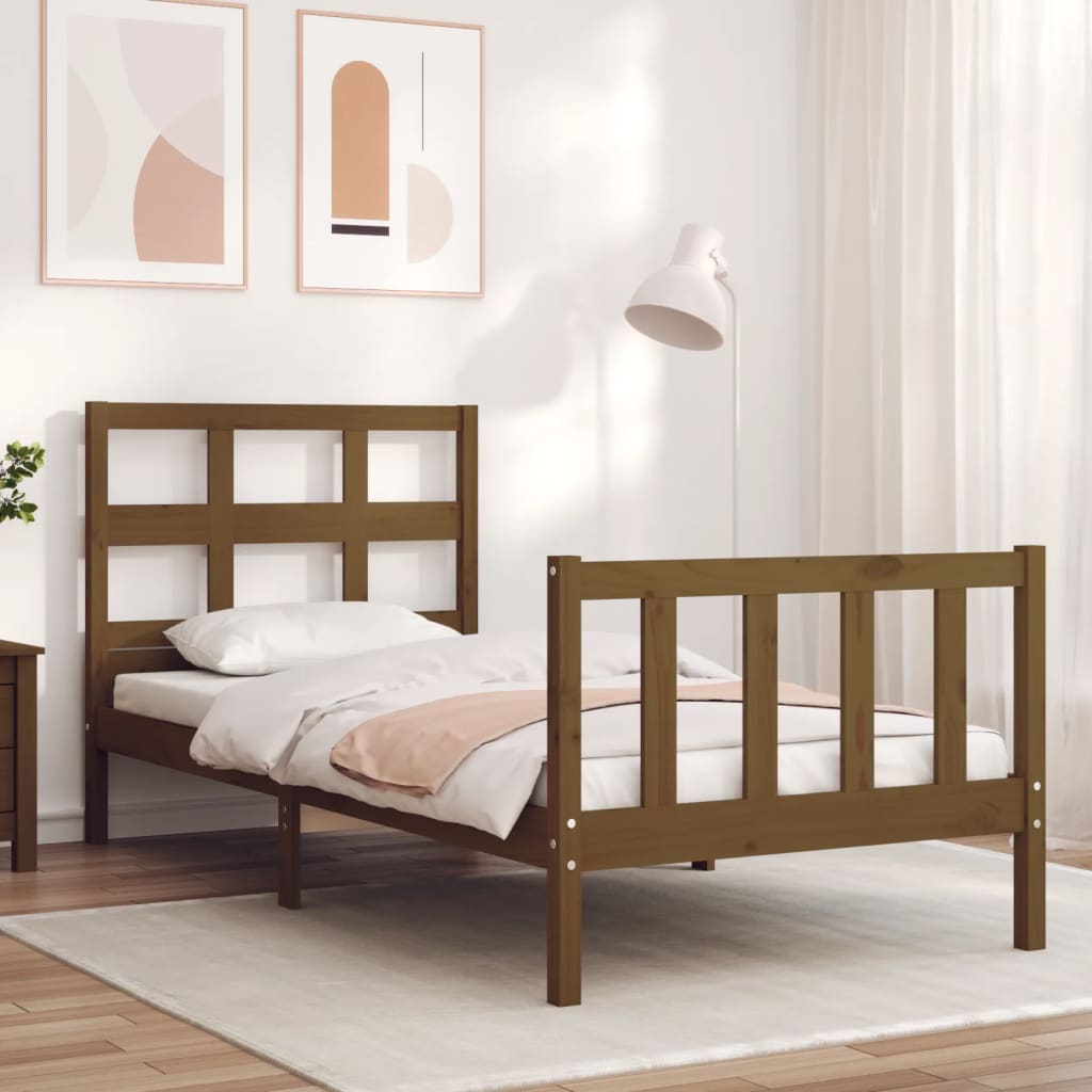 Rám postele s čelem medově hnědý 100 x 200 cm masivní dřevo