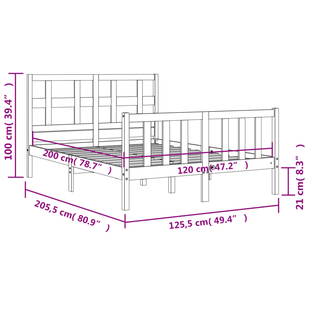 Rám postele s čelem bílý 120 x 200 cm masivní dřevo