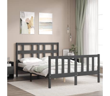 vidaXL Lovos rėmas su galvūgaliu, pilkas, 120x200cm, medienos masyvas