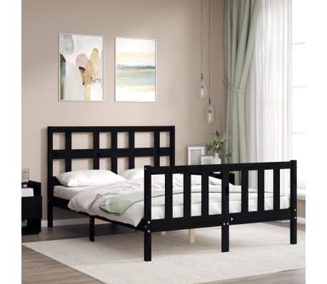 vidaXL Lovos rėmas su galvūgaliu, juodas, 120x200cm, medienos masyvas