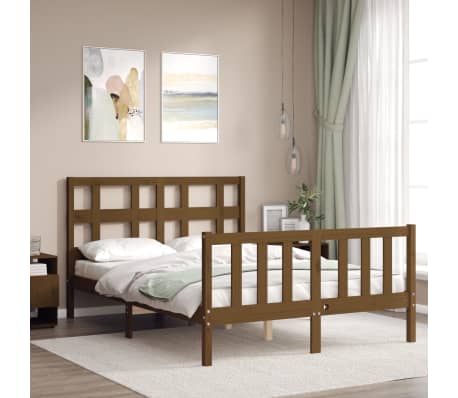 vidaXL Lovos rėmas su galvūgaliu, rudas, 140x200cm, medienos masyvas