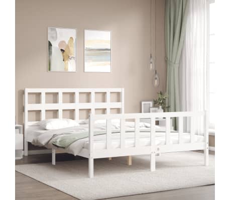 vidaXL Bed Frame without Mattress White King Size Solid Wood Pine