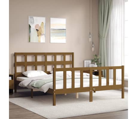 vidaXL Bed Frame without Mattress Honey Brown King Size Solid Wood Pine