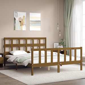 vidaXL Bed Frame without Mattress Honey Brown King Size Solid Wood Pine