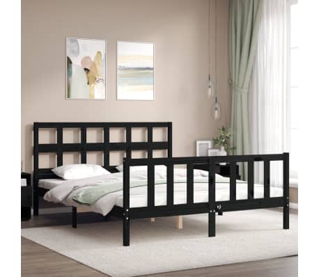 vidaXL Lovos rėmas su galvūgaliu, juodas, 160x200cm, medienos masyvas