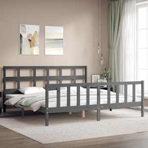 Rám postele s čelem šedý 200 x 200 cm masivní dřevo - obrázek 3