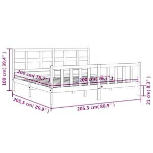 Rám postele s čelem šedý 200 x 200 cm masivní dřevo - obrázek 12