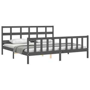 Rám postele s čelem šedý 200 x 200 cm masivní dřevo - obrázek 4