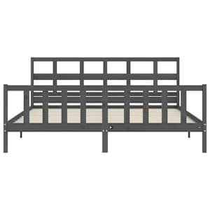 Rám postele s čelem šedý 200 x 200 cm masivní dřevo - obrázek 6