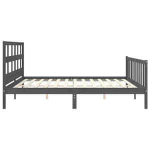 Rám postele s čelem šedý 200 x 200 cm masivní dřevo - obrázek 7