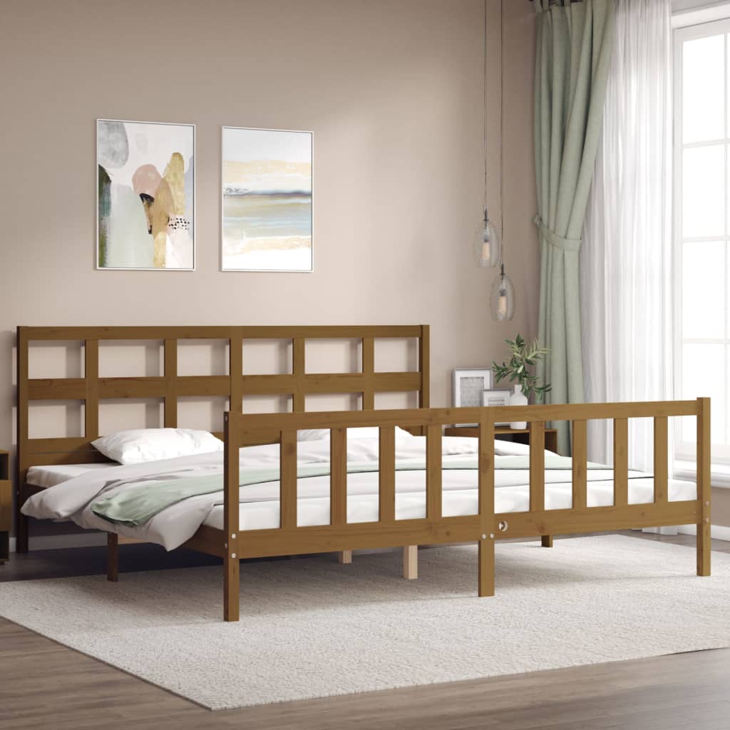 vidaXL Bedframe met hoofdbord massief hout honingbruin 200x200 cm afbeelding