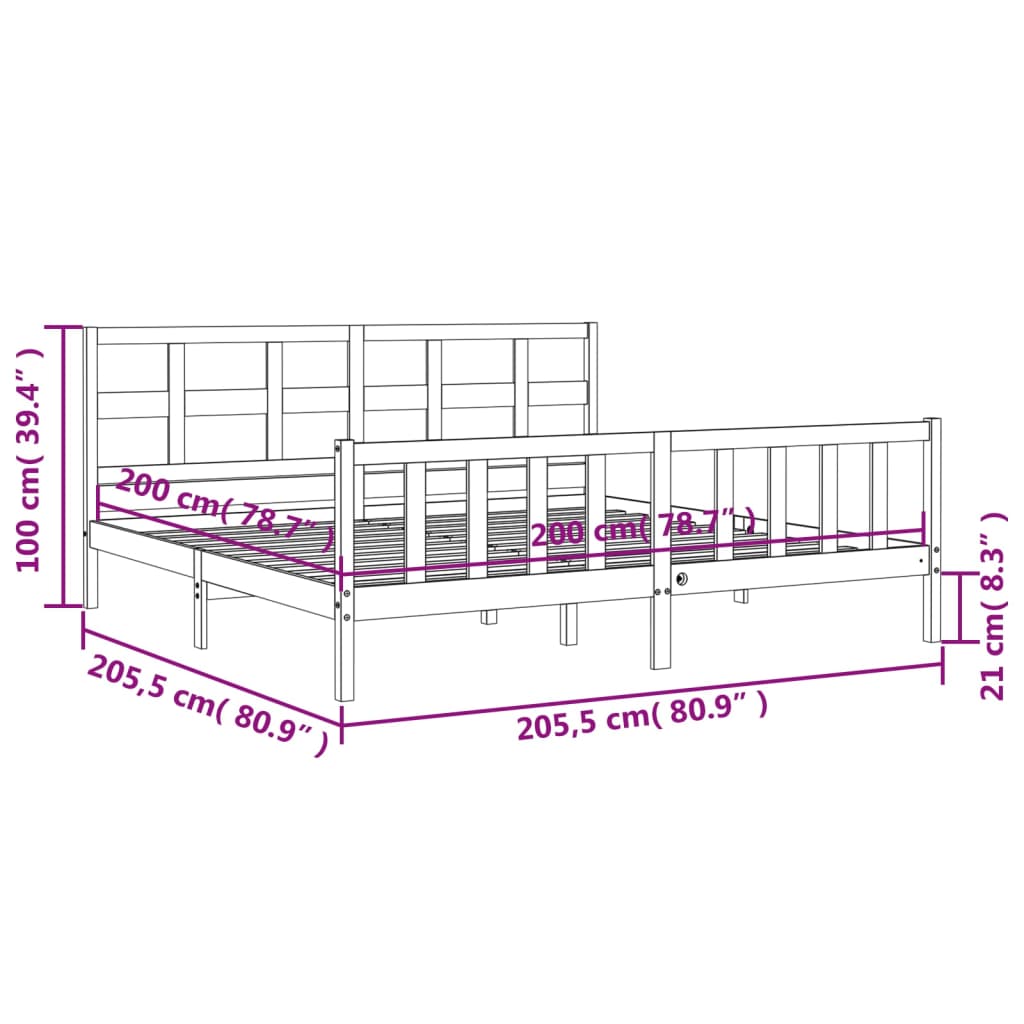 Rám postele s čelem medově hnědý 200 x 200 cm masivní dřevo