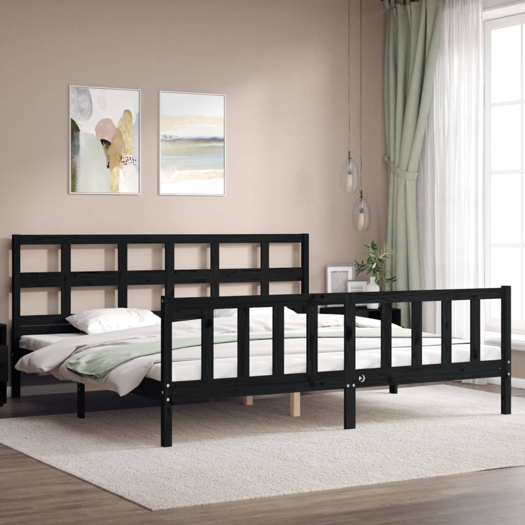 vidaXL Bedframe met hoofdbord massief hout zwart 200x200 cm afbeelding