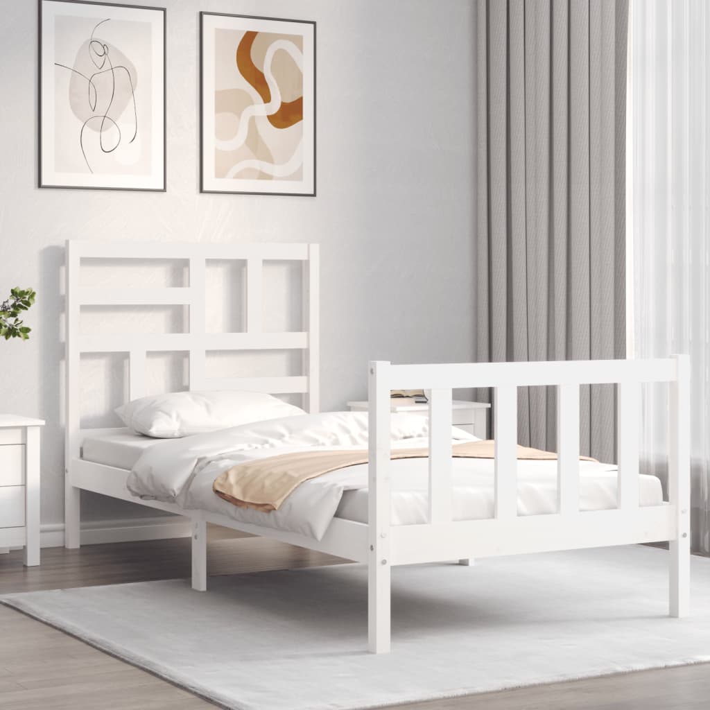vidaXL Bedframe met hoofdbord massief hout wit afbeelding
