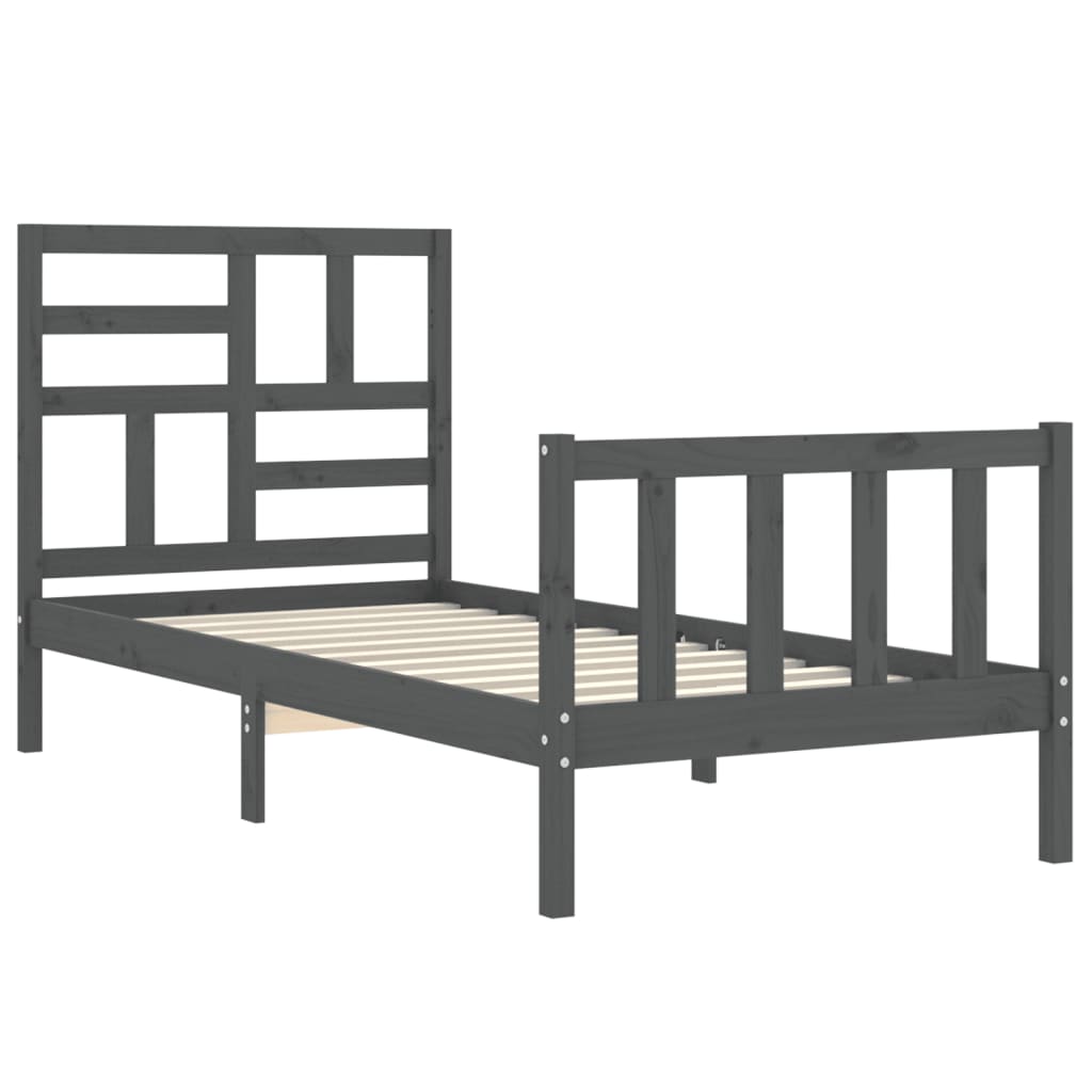 szürke tömör fa ágykeret fejtámlával Small Single
