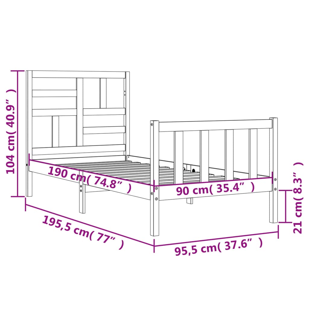 Rama łóżka z wezgłowiem, biała, 3FT, pojedyncza, lite drewno