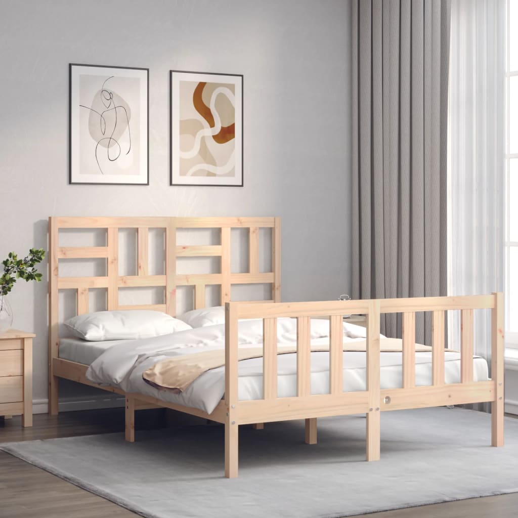 Cadru de pat cu tăblie, 140x190 cm, lemn masiv