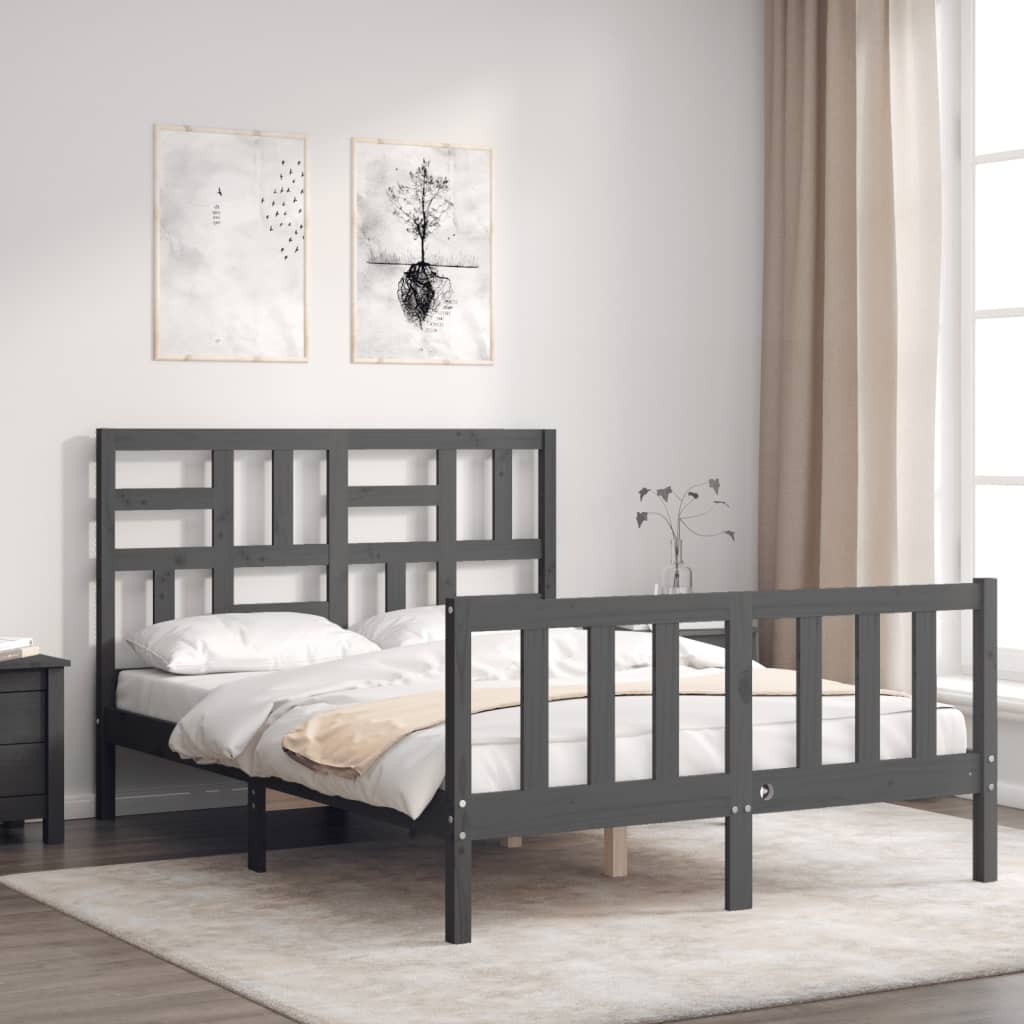 vidaXL Bedframe met hoofdbord massief hout grijs 140x190 cm