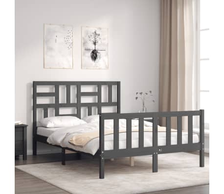 vidaXL Bedframe met hoofdbord massief hout grijs 140x190 cm