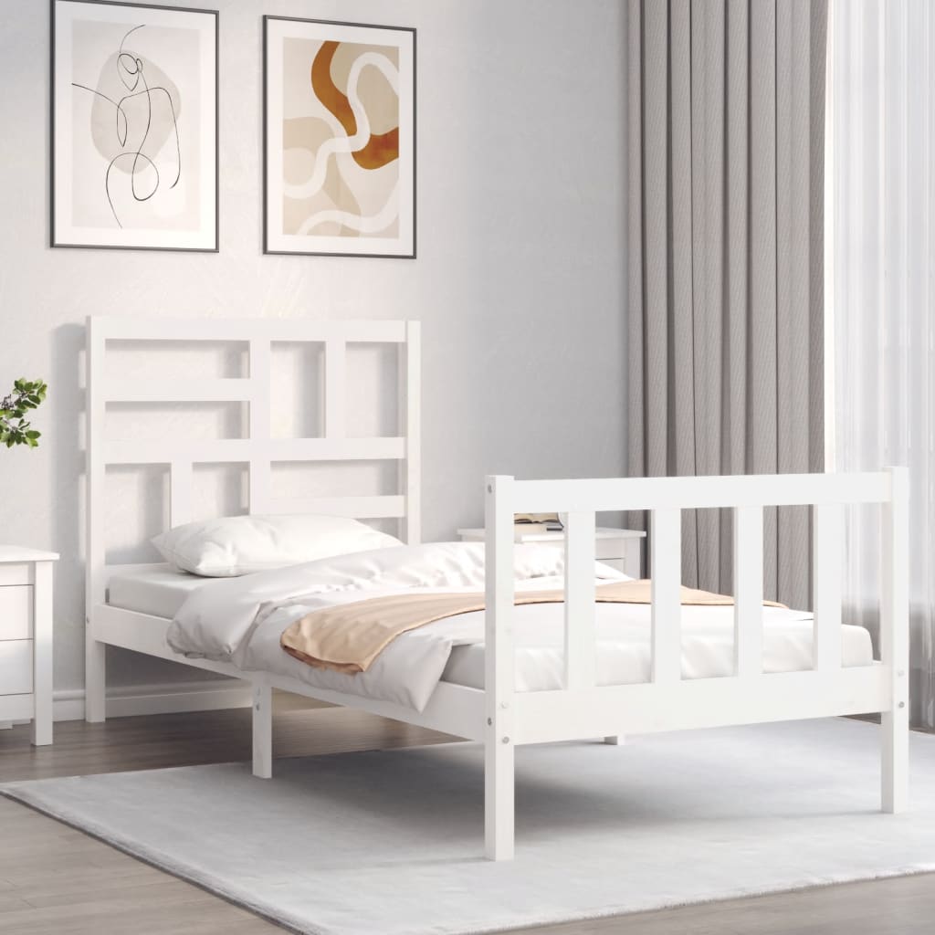 vidaXL Bedframe zonder matras massief grenenhout wit 90x200 cm afbeelding