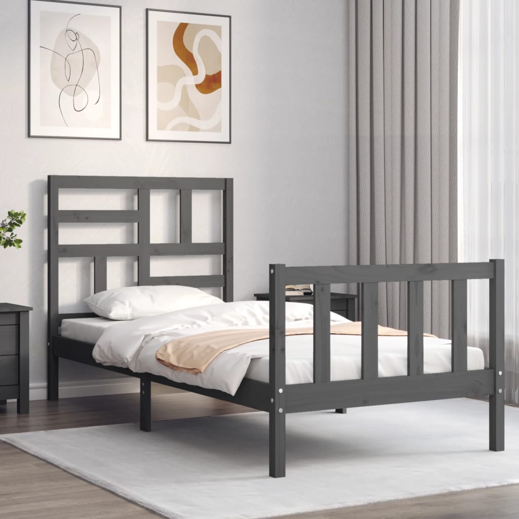 vidaXL Bed Frame with Headboard Grey 100x200 cm Solid Wood