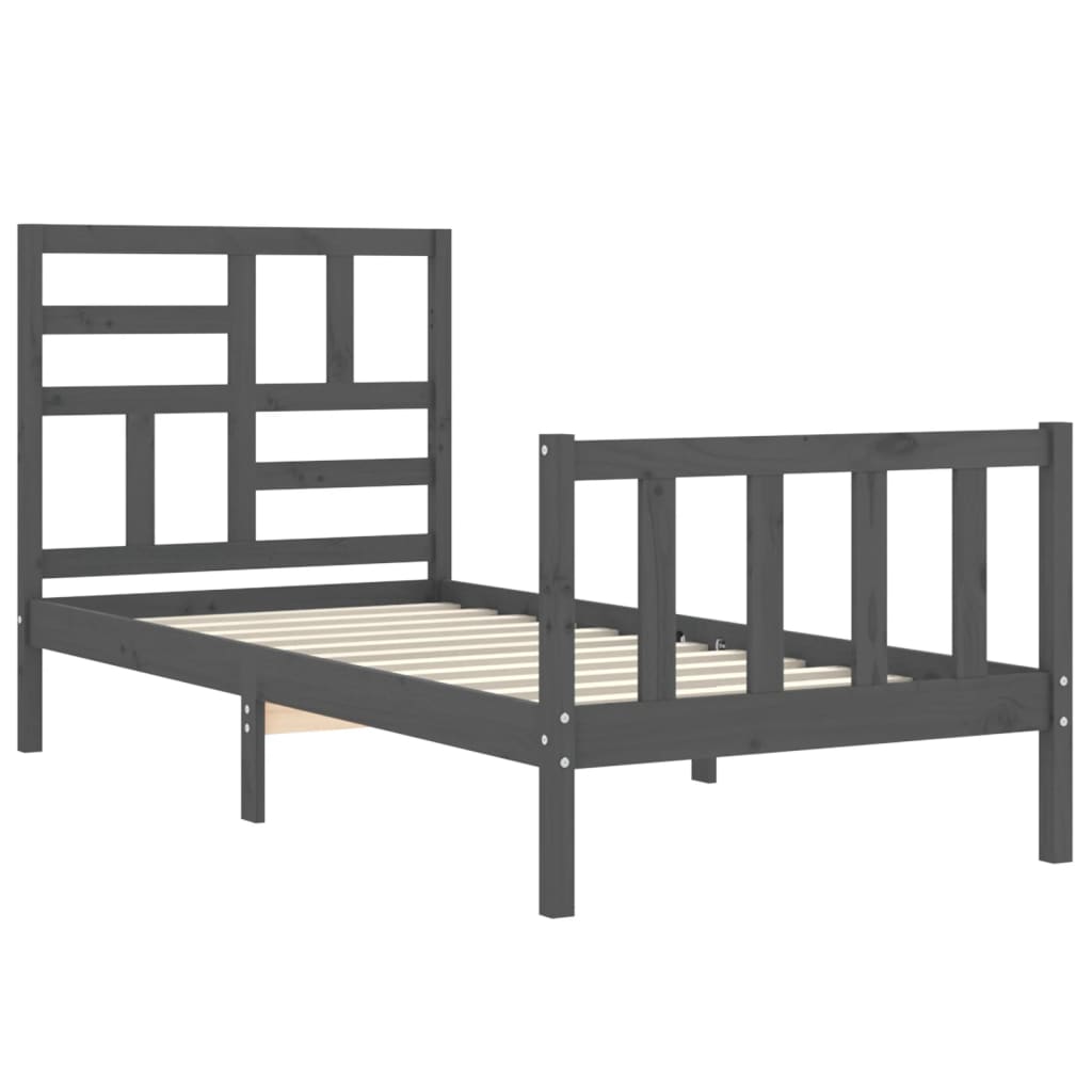 szürke tömör fa ágykeret fejtámlával 100 x 200 cm