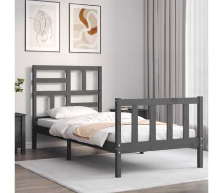 vidaXL Bed Frame with Headboard Grey 100x200 cm Solid Wood