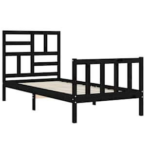 Rám postele s čelem černý 100 x 200 cm masivní dřevo - obrázek 5