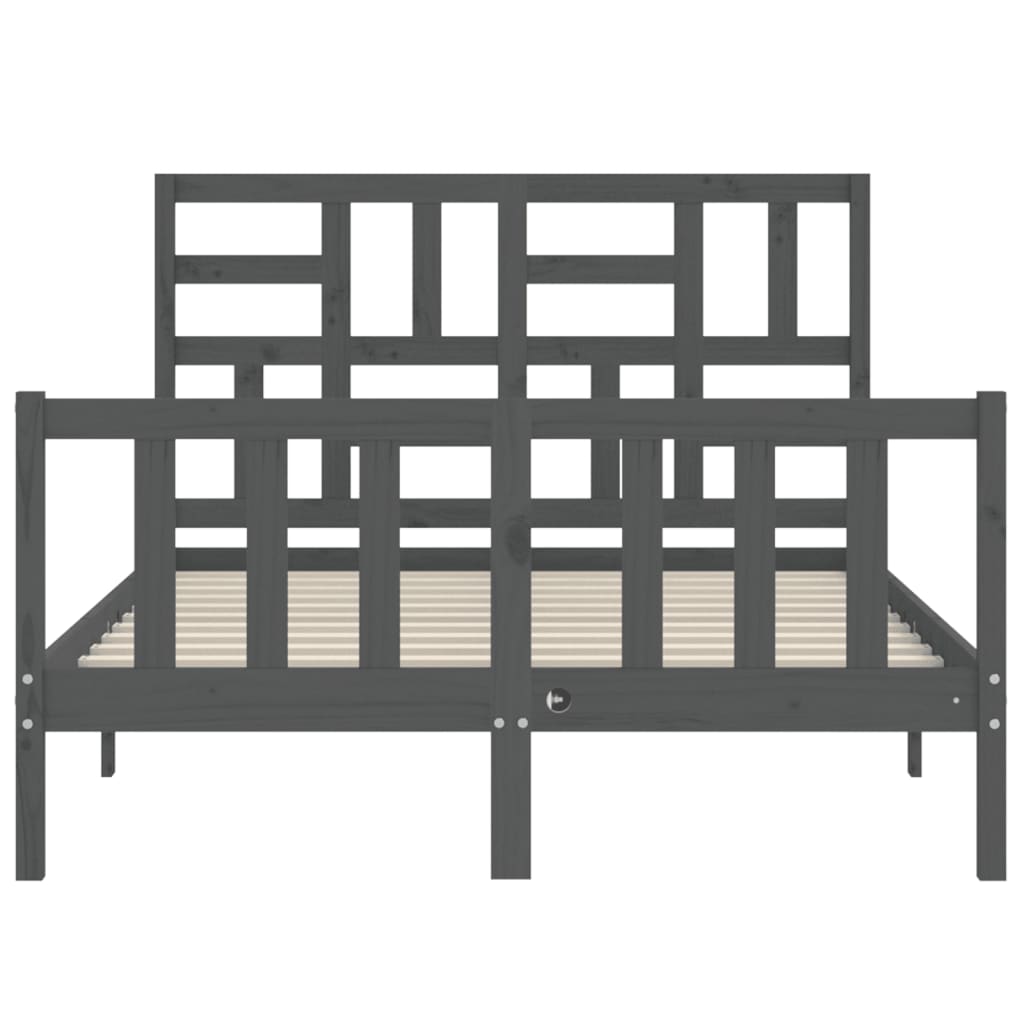 szürke tömör fa ágykeret fejtámlával 120 x 200 cm