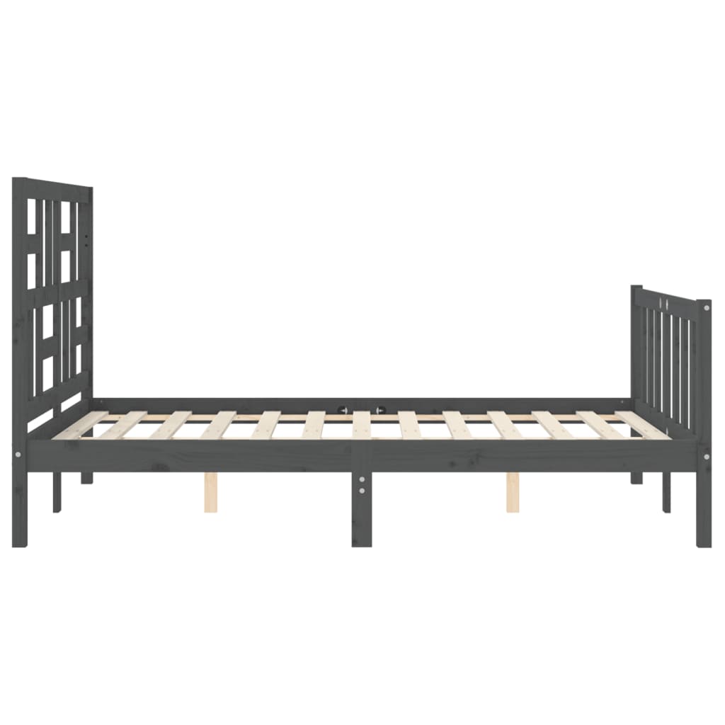 szürke tömör fa ágykeret fejtámlával 120 x 200 cm