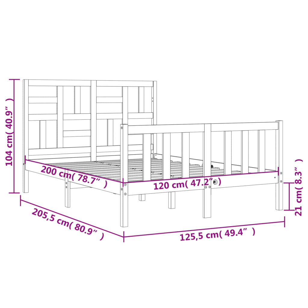 Okvir za krevet s uzglavljem crna 120x200cm od masivnog drva