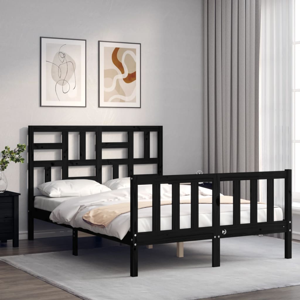 Cadru de pat cu tăblie, negru, 120x200 cm, lemn masiv