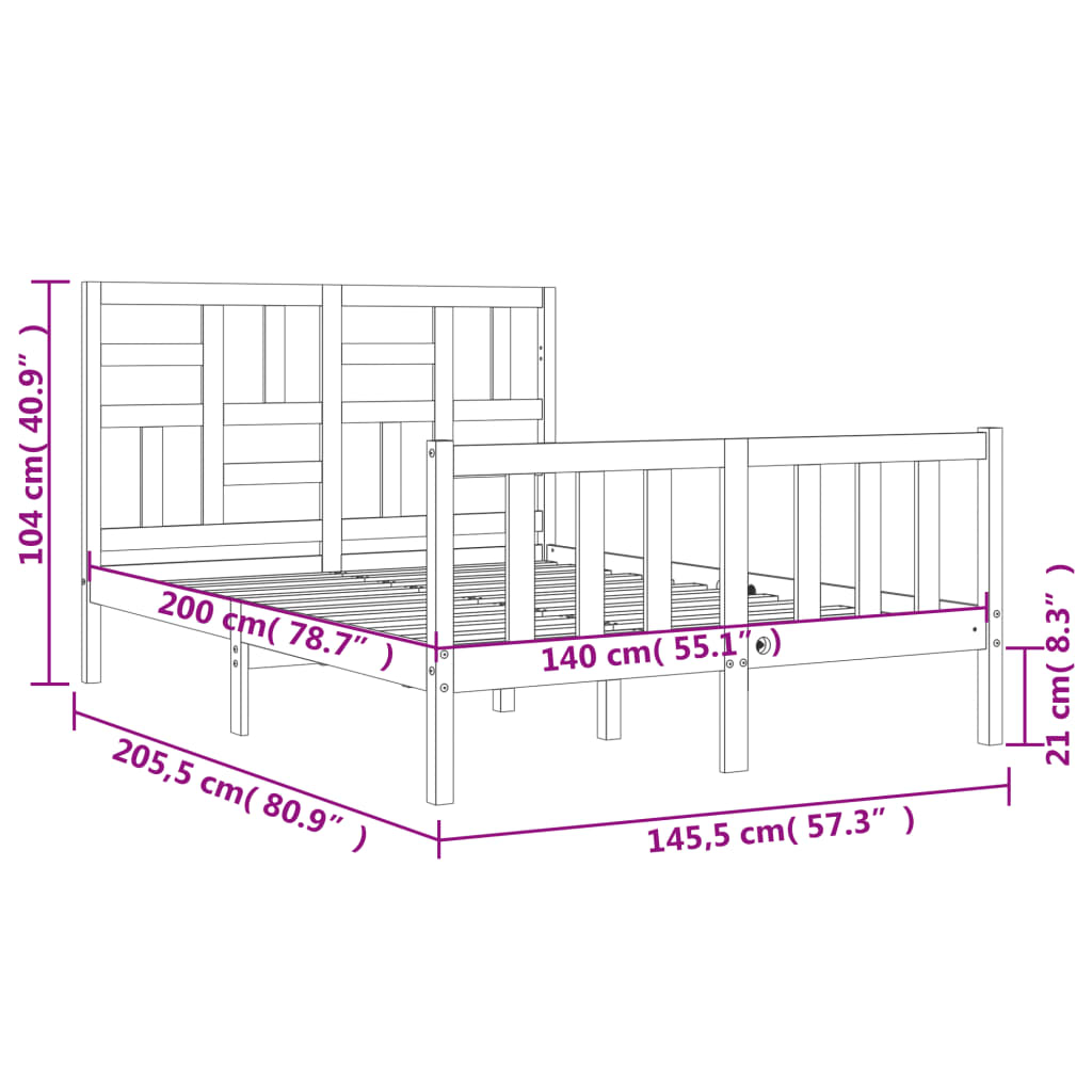 Okvir za krevet s uzglavljem 140x200 cm od masivnog drva